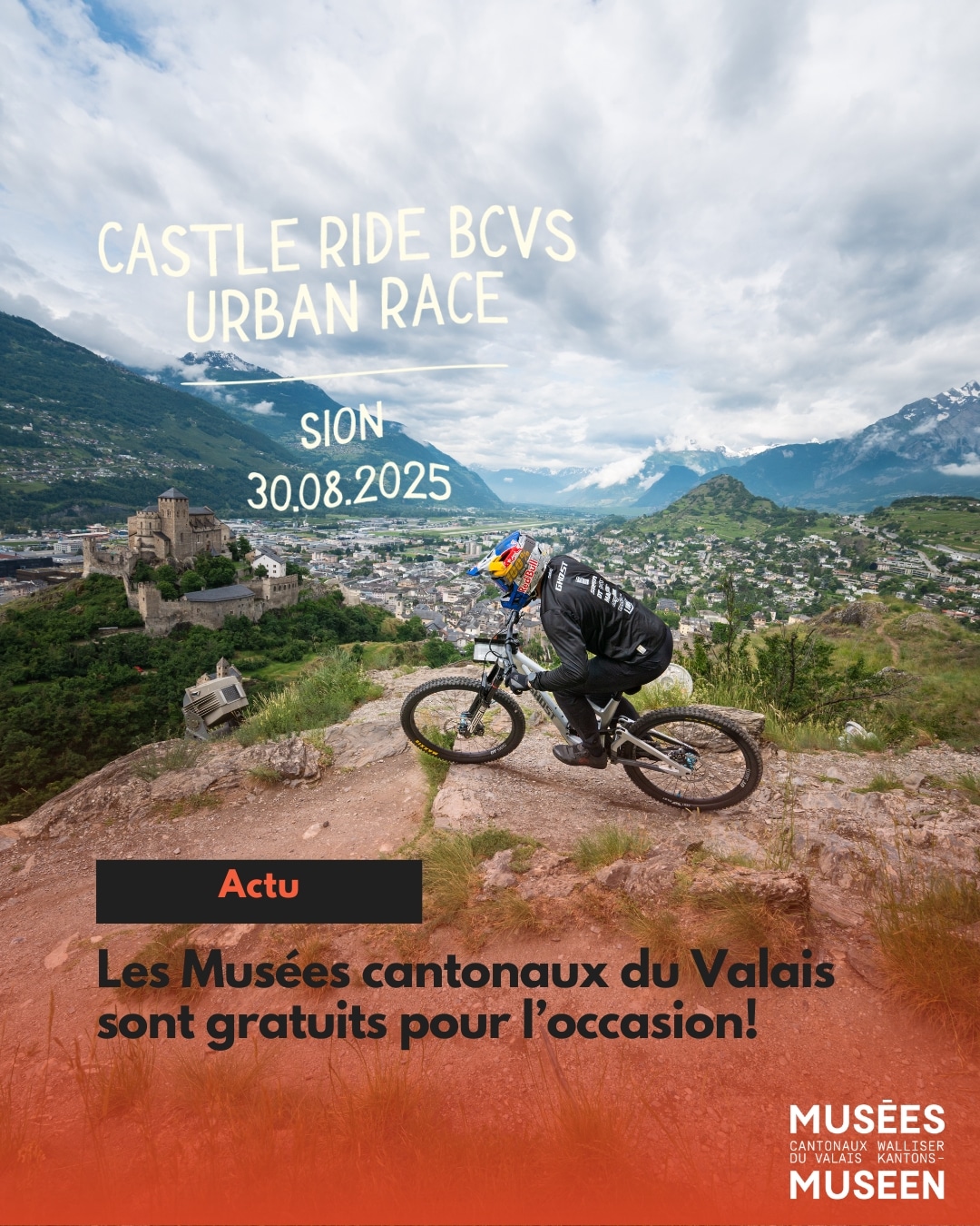 Samedi 30 août 2025, Sion accueille la CASTLE RIDE BCVS URBAN RACE mêlant descente chronométrée et freestyle aérien. Sur un tracé reliant le Château de Tourbillon, la rue des Châteaux et les ruelles du centre ville, les accès aux Musée d'art, Musée d'histoire et Musée de la nature du Valais sont assurés! Pour l'occasion, ils vous ouvrent leurs portes gratuitement samedi 30 août 2025. Accroc à l'adrénaline ou fan de culture, voici un week-end parfait pour mêler les deux! Tout savoir sur les expos et l'agenda du moment : www.musees-valais.ch @valais2025 #museesvalais #museedartduvalais #museedelanatureduvalais #museedhistoireduvalais